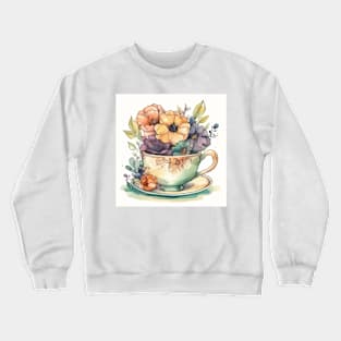 Whimsical Teacup With Flowers Crewneck Sweatshirt